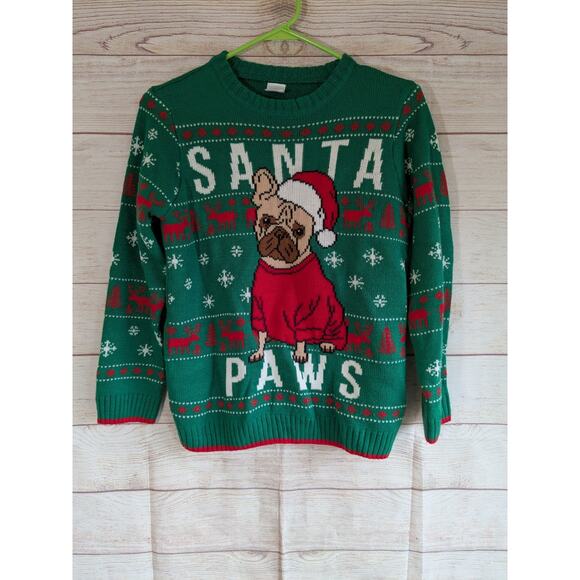Holiday Sweater Santa Paws Puppy Dog Christmas Kids Large 10-12 - Picture 1 of 8